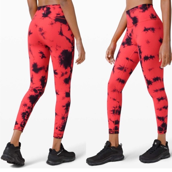 Lululemon Wunder Train High-Rise Tight Sz 4 25"  In Tie Dye Carnation Red Black - Picture 1 of 2
